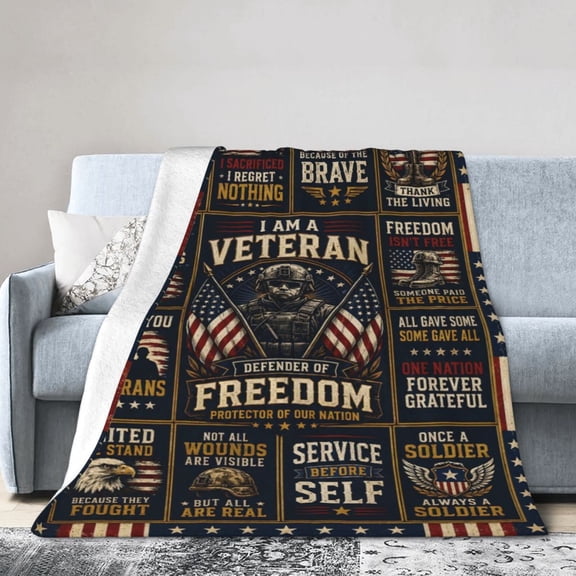 Veteran Blanket Gift Throw Blanket Cozy Soft Patriotic Military Gift for Men Dad Veterans Day Decor 50x40