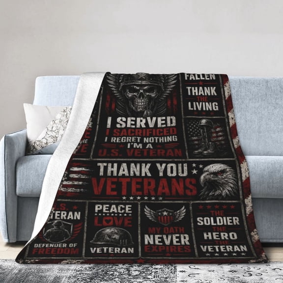 Veteran Blanket Gift Throw Blanket Cozy Soft Patriotic Military Gift for Men Dad Veterans Day Decor 50x40