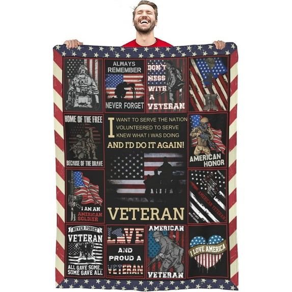 Veteran Blanket Gift for Proud Patriotic Veterans, Soft Warm Blanket Thank You Gifts for Veterans Dad Grandpa 60“X 50”