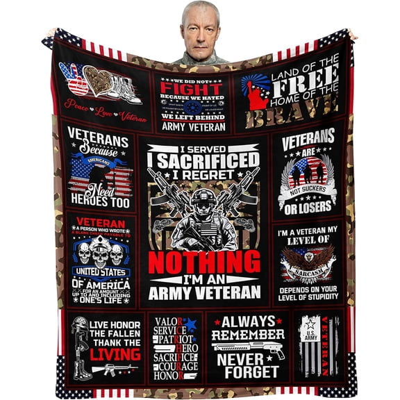 Veteran Blanket Gifts for Men, Gifts for Army Veterans Men, Vietnam Veteran Gifts, Veteran Day Gifts for Him/Dad/Grandpa, Proud Patriotic Army Veterans Throw Blanket 60”x50”