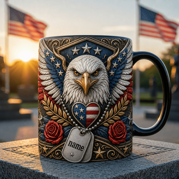Veteran Boyfriend Mug Personalized Ceramic Coffee Mug with Patriotic Eagle Design