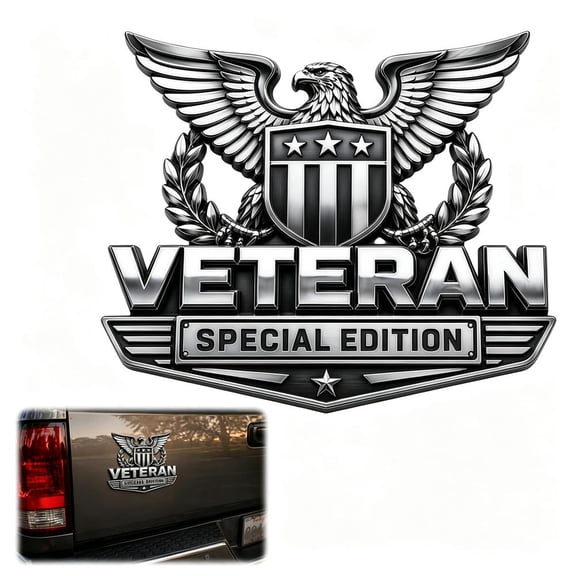 Veteran Edition Premium Metal Car Emblem, 3D American Flag & Eagle Design with US Flag & Eagle, Patriotic 3D Veteran Car Emblem Badge Decal for Vehicle