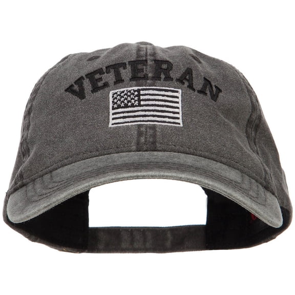 Veteran Flag Embroidered Washed Cap - Black OSFM