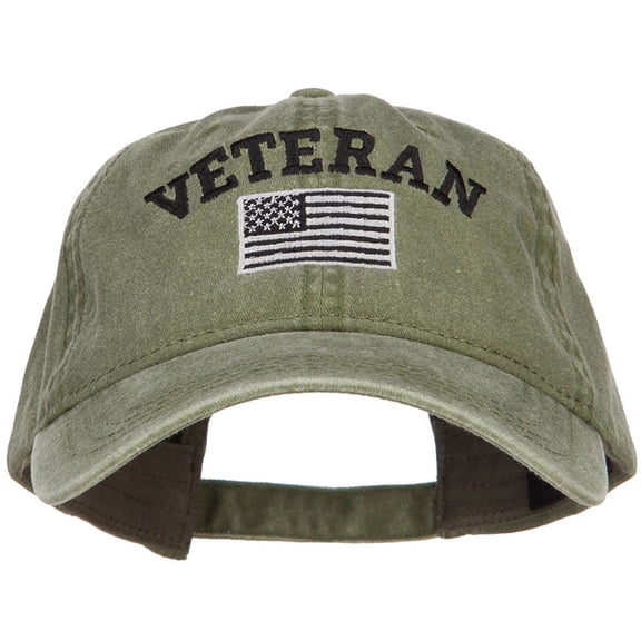 Veteran Flag Embroidered Washed Cap - Olive OSFM