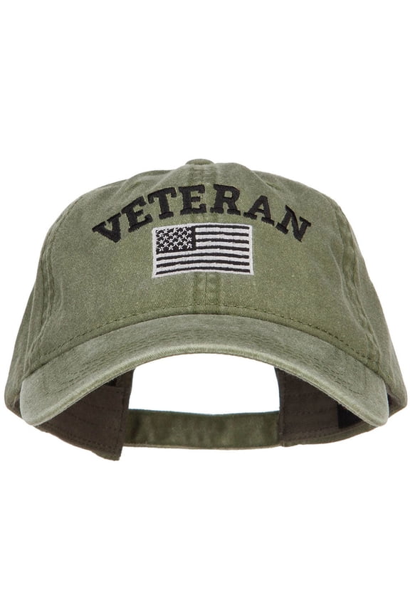 Veteran Flag Embroidered Washed Cap - Olive OSFM