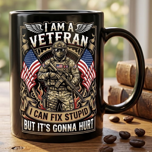 Veteran Gift Black Coffee Mug I Am A Veteran I Can Fix Stupid Funny Military Custom Mug Veteran Father Day Gift Soldier Birthday Present