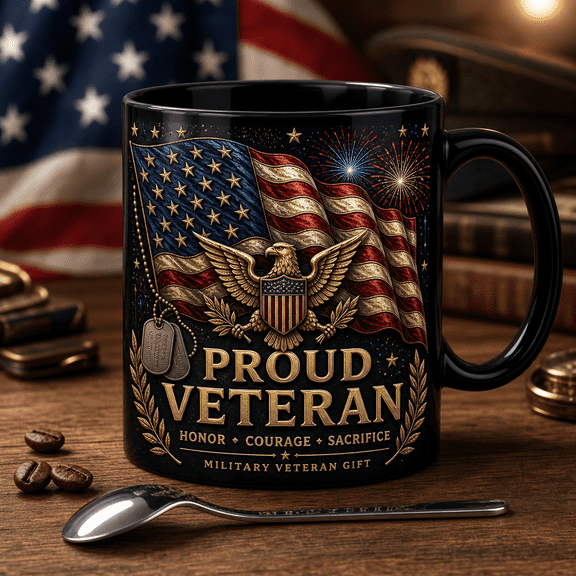 Veteran Gift Mug 3D Effect Proud Military Veteran Coffee Cup for Veterans Day
