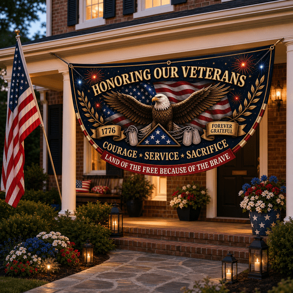 Veteran Honor Semicircle Flag Patriotic Porch Banner for Memorial Day Gifts