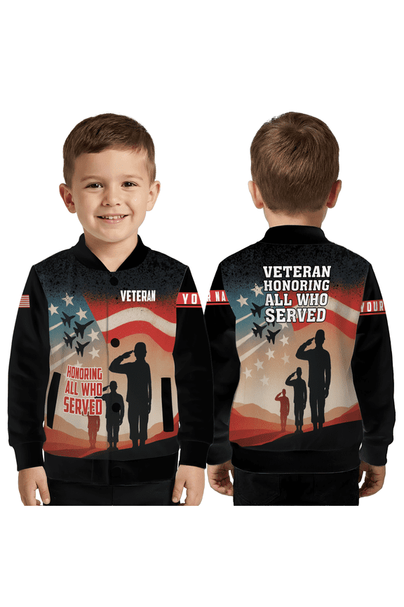 Veteran Honoring All Who Served Baseball Jacket, Patriotic Military Silhouette American Flag Baseball Jacket, Patriotic Military Jacket
