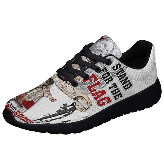 Veteran Jesus ChriStKneeling For The Cross Memorial Honoring Fallen Soldiers Veterans Shoes Sneakers Black Size 9.5