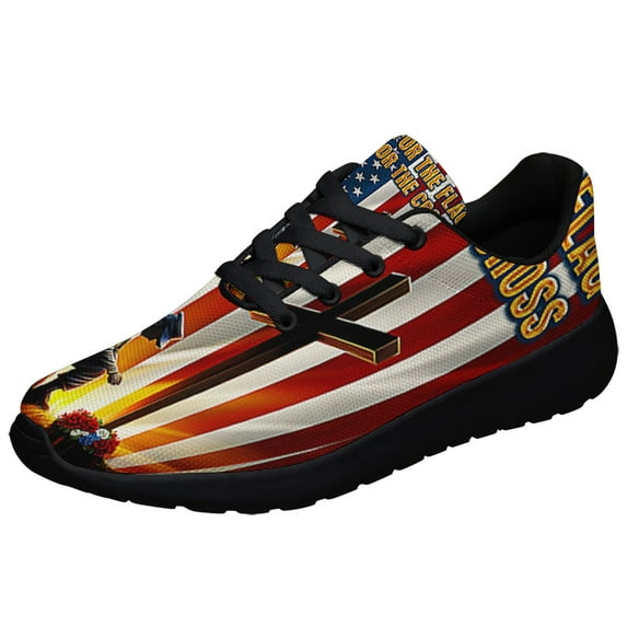 Veteran Kneeling Cross American flag Stnd For The Kneel For The Cross Shoes Sneakers Black Size 4.5