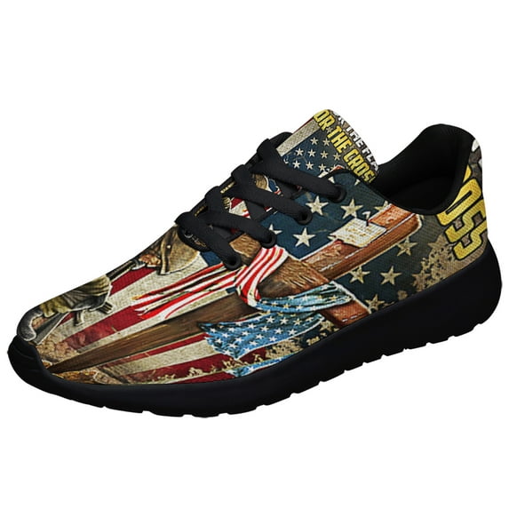 Veteran Kneeling Cross American flag Stnd For The Kneel For The Cross Shoes Sneakers Black Size 5