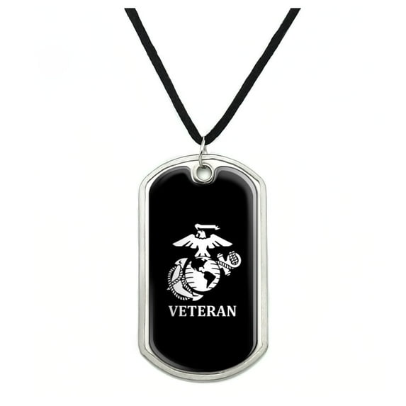 Veteran Marine Corps USMC White on Black Officially Licensed Military Dog Tag Pendant Necklace with Cord