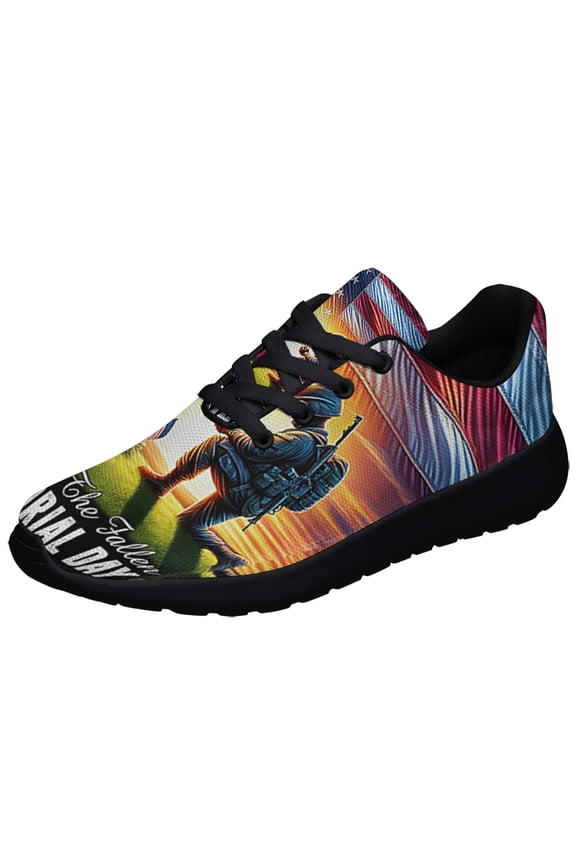 Veteran Memorial Day Honor The Fallen American flag Soldier Kneeling The Cross Shoes Sneakers Black Size 12