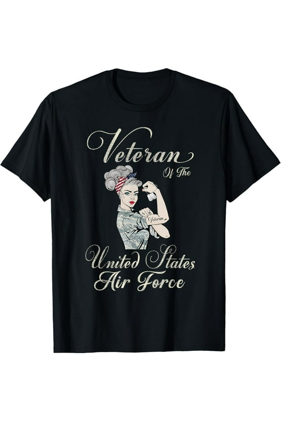 Veteran Of The US Air Force, Female USAF Proud T-ShirtMen's and women's gift, black and white T-shirt, size: Extra large S-4XL