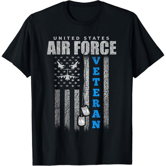 Veteran Of The US Air Force USA Flag Veterans T-ShirtMen's and women's gift, black and white T-shirt, size: Extra large S-4XL