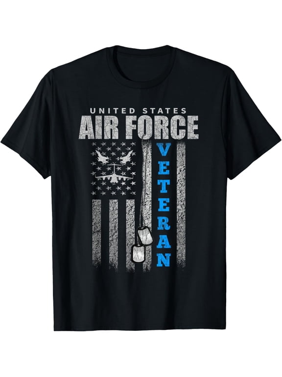 Veteran Of The US Air Force USA Flag Veterans T-ShirtMen's and women's gift, black and white T-shirt, size: Extra large S-4XL
