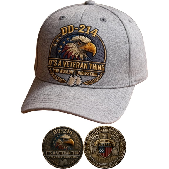 Veteran Pride DD-214 Military Baseball Cap, Olive Green with Eagle Printed Pattern, It's a Veteran Thing Design