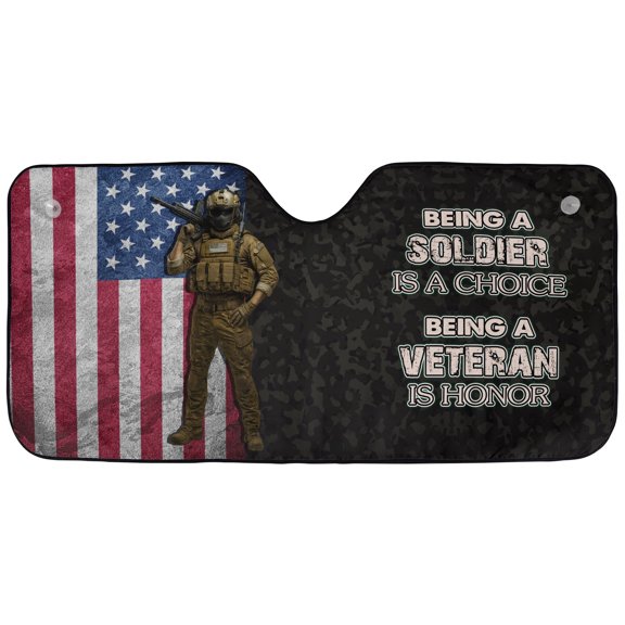 Veteran Soldier American Flag Car Sunshade – Patriotic Military Honor Windshield Sun Shade, USA Veteran Tribute Auto Sun Visor Cover