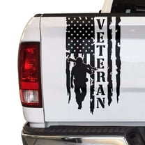Veteran Soldier Retired Distressed American USA US Flag Truck Tailgate Vinyl Decal Compatible with most Pickup Trucks U.S. Army Sticker USAF USMC US Navy Decal (11" x 20", Black)