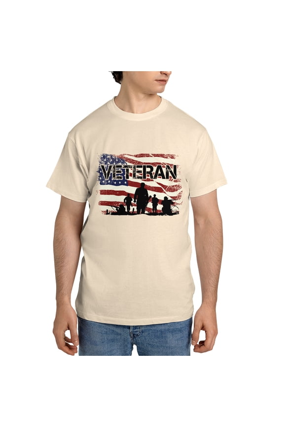 Veteran T-Shirt for Men Patriotic American Flag Shirt Military Green Tee US Army Veteran Gift Him Stars and Stripes Proud America Graphic Tee Patriotic Clothing Veteran Apparel Small