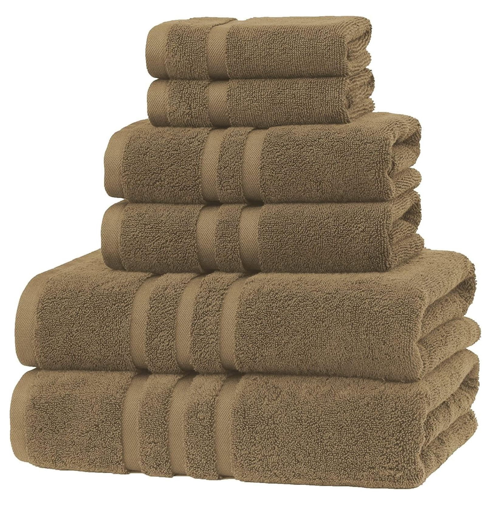 Veteran Textile - 6 Pieces-100% Turkish Cotton - Luxury Towel Set for Bathroom & Kitchen, 2 Bath Towels, 2 Hand Towels & 2 WashCloths (Valued $79.99) ( Tan)
