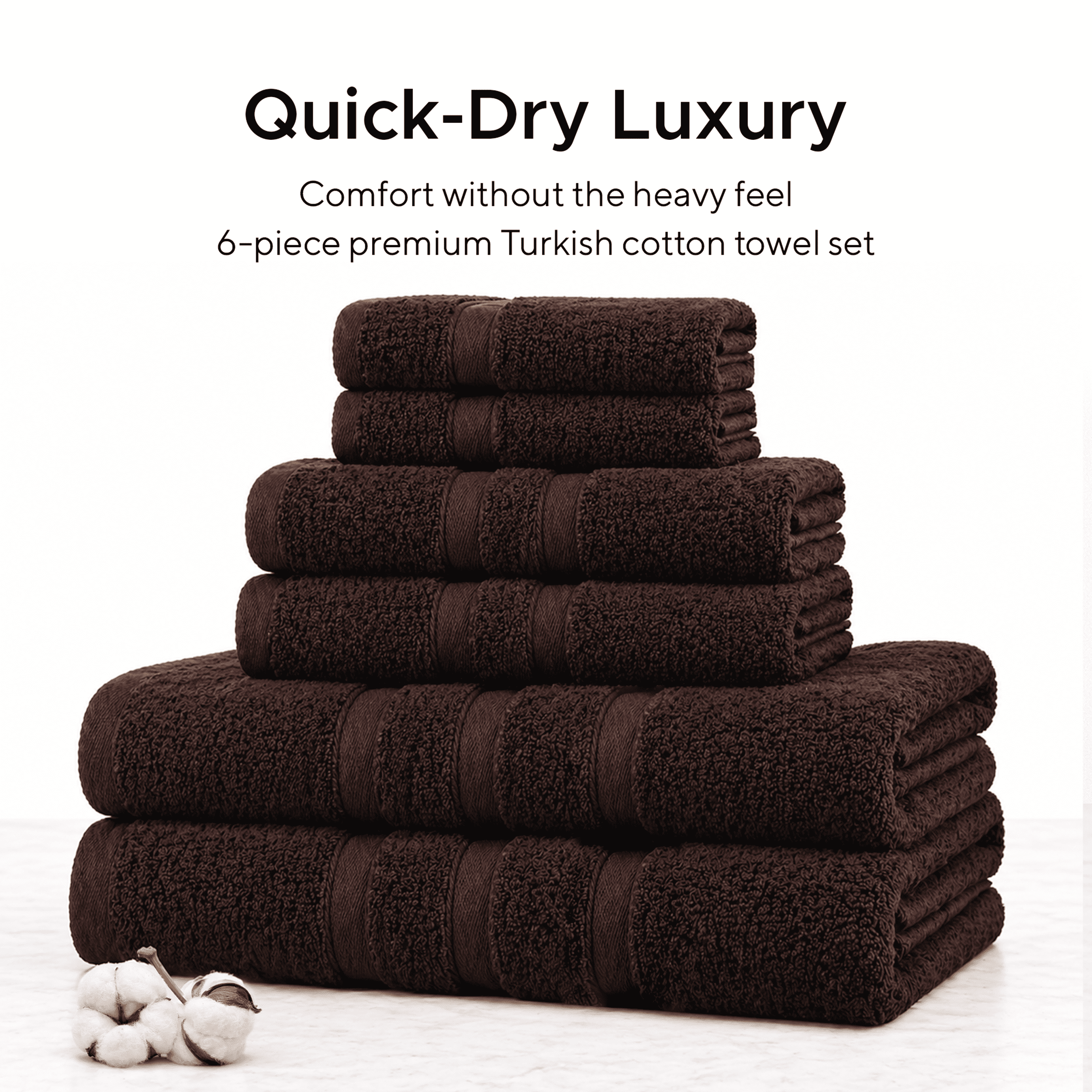 Veteran Textile Towels - 6 Pieces-100% Turkish Cotton - Luxury Towel Set for Bathroom & Kitchen, 2 Bath Towels, 2 Hand Towels & 2 WashCloths ( Valued $79.99 ) ( Dark Chocolate )