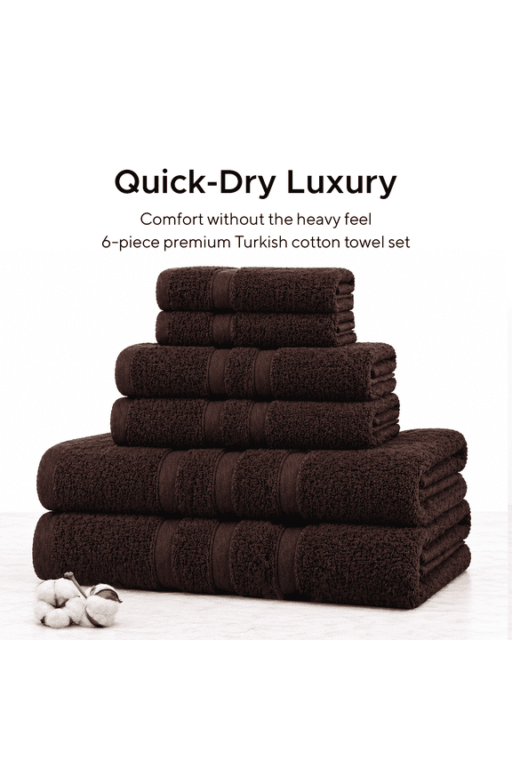 Towels - 6 Pieces-100% Turkish Cotton - Luxury Towel Set for Bathroom & Kitchen, 2 Bath Towels, 2 Hand Towels & 2 WashCloths ( Valued $79.99 ) ( Dark Chocolate )