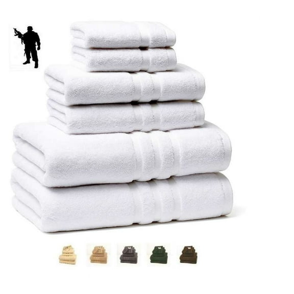 Veteran Textile Towels - 6 Pieces-100% Turkish Cotton - Luxury Towel Set for Bathroom & Kitchen, 2 Bath Towels, 2 Hand Towels & 2 WashCloths