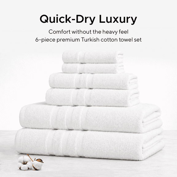 Veteran Textile Towels - 6 Pieces-100% Pure Turkish Cotton - Luxury Towel Set for Bathroom & Kitchen, 2 Bath Towels, 2 Hand Towels & 2 Wash-Cloths