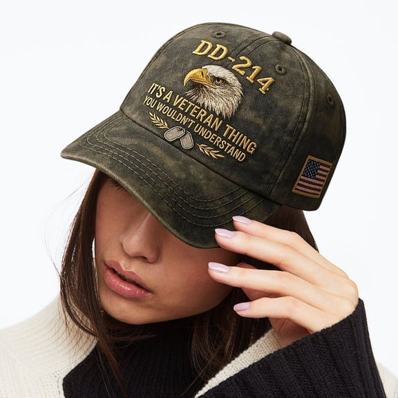 This Is A Veteran Thing DD-214 Casual Baseball Cap, Bald Eagle Pattern Patriotic Salute to Soldiers Hat, Retro Texture Patriotic Day Gift for Patriots, Retired Soldiers, Mens, Womens