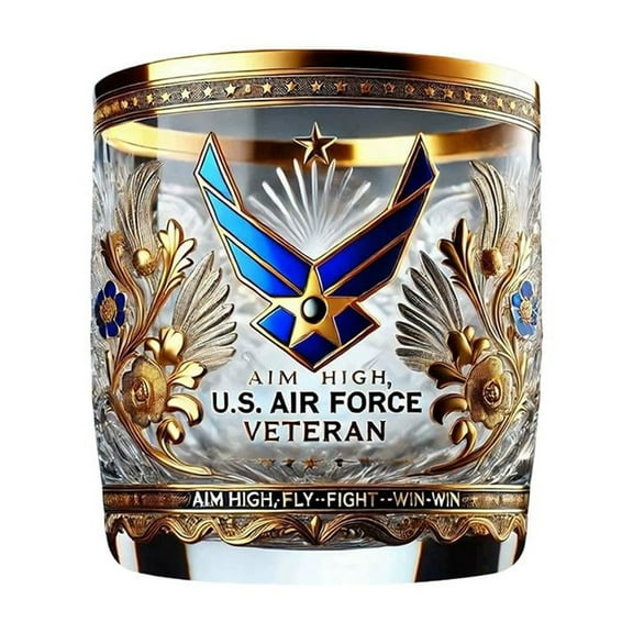 Veteran Tribute Glass Whiskey Glasses - 12 Oz Engraved Military Design for Dad, Father's Day and Veterans Day Gift, Patriotic Decor