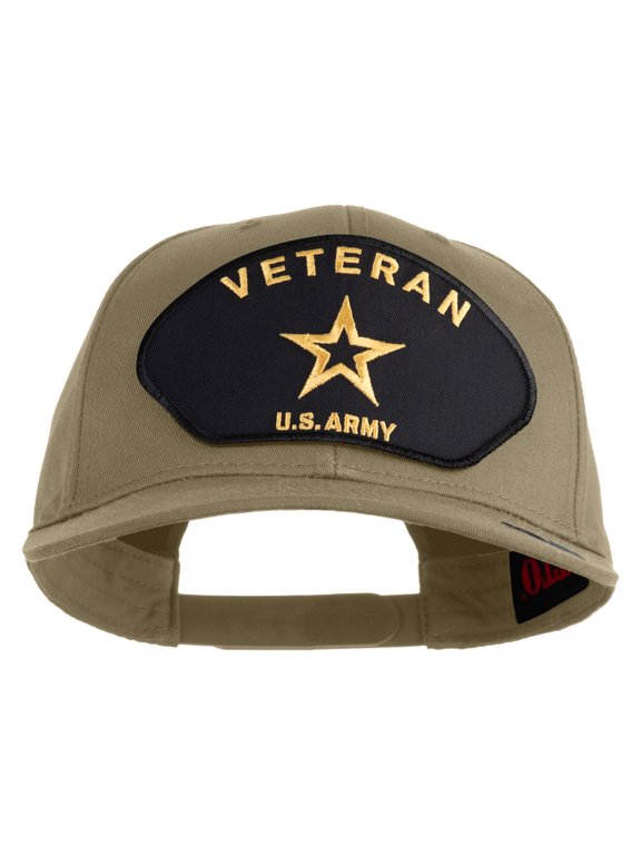 Veteran US Army Patched Solid Cotton Twill Cap - Khaki OSFM