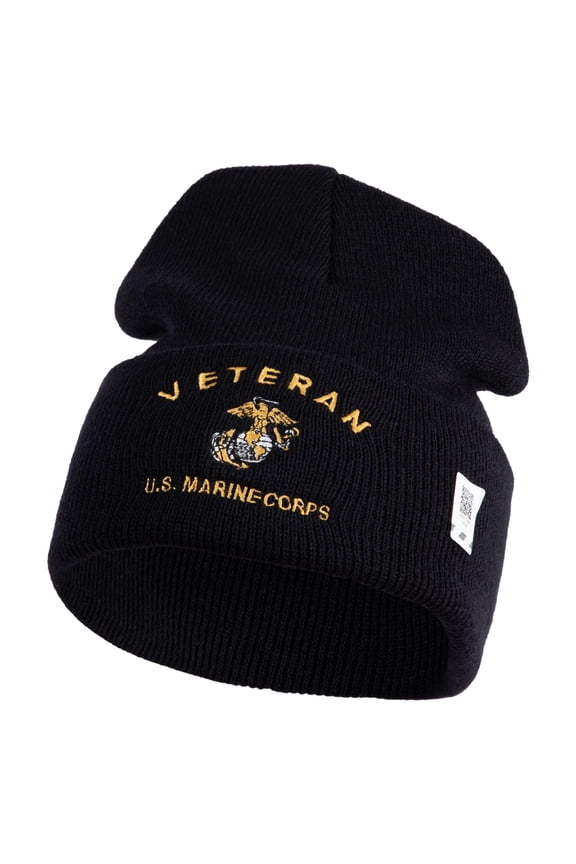 Veteran US Marine Corps Embroidered 12" Beanie - Black OSFM