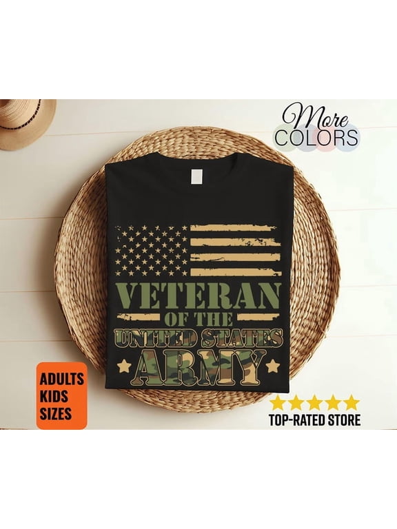 Veteran United States Army Shirt Camouflage US Flag Patriotic Military Graphic Tee Gift for Veterans Dad Husband American Pride Apparel