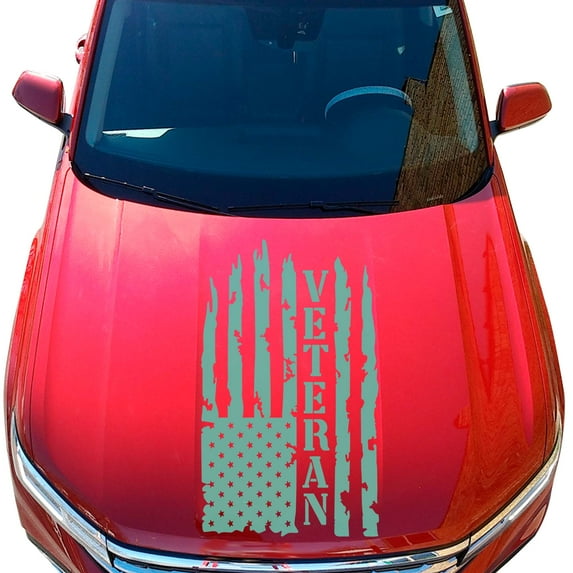 Veteran Vietnam Retired Distressed American USA US Flag Hood Vinyl Decal Sticker Compatible with most Pickup Trucks U.S. Army Sticker USAF USMC US Decal (23" x 36", Mint)