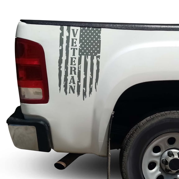 Veteran Vietnam Retired Distressed American USA US Flag Rear Truck Bed Vinyl Decal fits most Pickup Trucks U.S. Army Sticker USAF USMC US Navy Decal (Set of 2, 11" x 20", Gray)