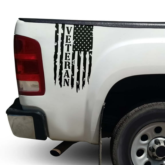 Veteran Vietnam Retired Distressed American USA US Flag Rear Truck Bed Vinyl Decal fits most Pickup Trucks U.S. Army Sticker USAF USMC US Navy Decal (Set of 2, 11" x 20", Matte Black)