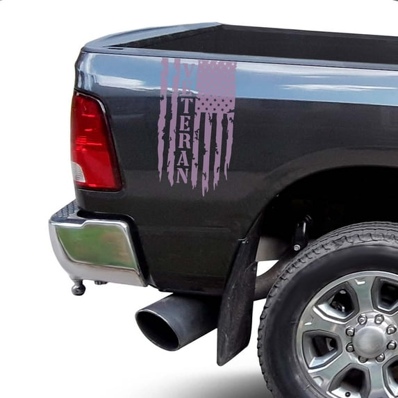 Veteran Vietnam Retired Distressed American USA US Flag Rear Truck Bed Vinyl Decal fits most Pickup Trucks U.S. Army Sticker USAF USMC US Navy Decal (Set of 2, 11" x 20", Lilac)