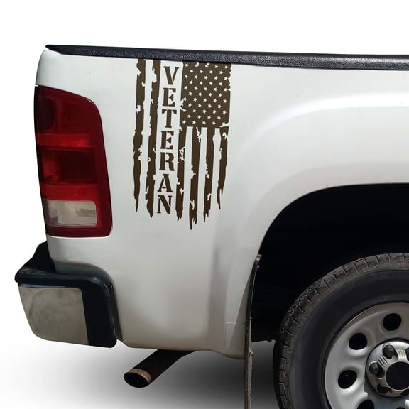 Veteran Vietnam Retired Distressed American USA US Flag Rear Truck Bed Vinyl Decal fits most Pickup Trucks U.S. Army Sticker USAF USMC US Navy Decal (Set of 2, 11" x 20", Brown)