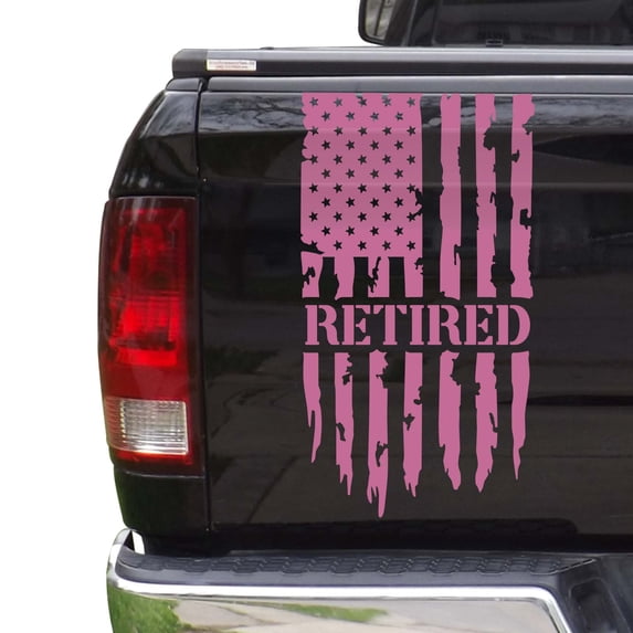 Veteran Vietnam Retired Distressed American USA US Flag Truck Tailgate Vinyl Decal Compatible with most Pickup Trucks – U.S. Army Sticker USAF USMC US Navy Decal (11" x 20", Soft Pink)