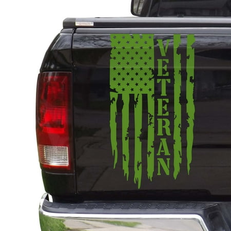 Veteran Vietnam Retired Distressed American USA US Flag Truck Tailgate Vinyl Decal Compatible with most Pickup Trucks – U.S. Army Sticker USMC USAF US Navy Decal (11" x 20", Lime-Tree Green)