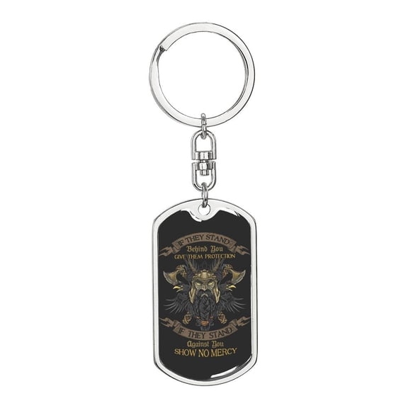 Veteran Warrior Pride No Mercy Dog Tag Keychain Stainless Steel Silver Tone or Gold Tone