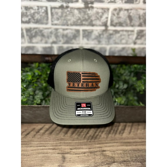 Veteran leather patch Trucker Hat, Richardson 112, SnapBack, American Proud