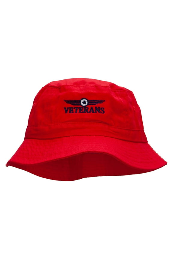 Veterans Badge Embroidered Bucket Hat - Red OSFM