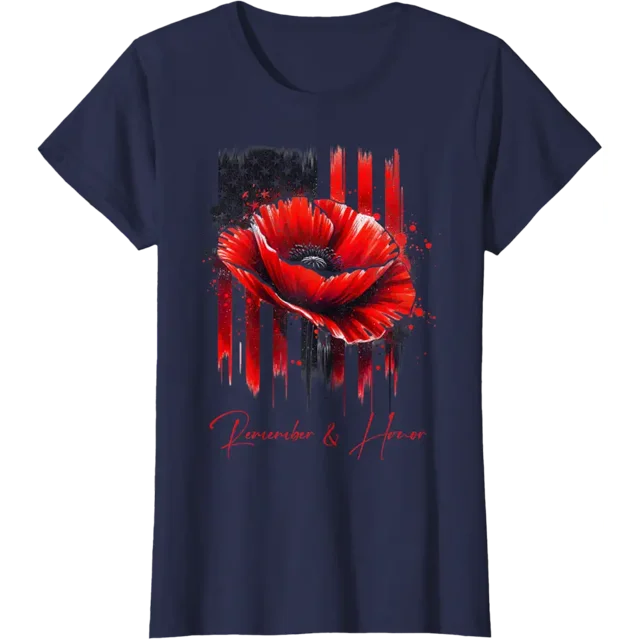 Veterans Day 2024 USA Memorial Day Red Poppy Flower Military TShirt