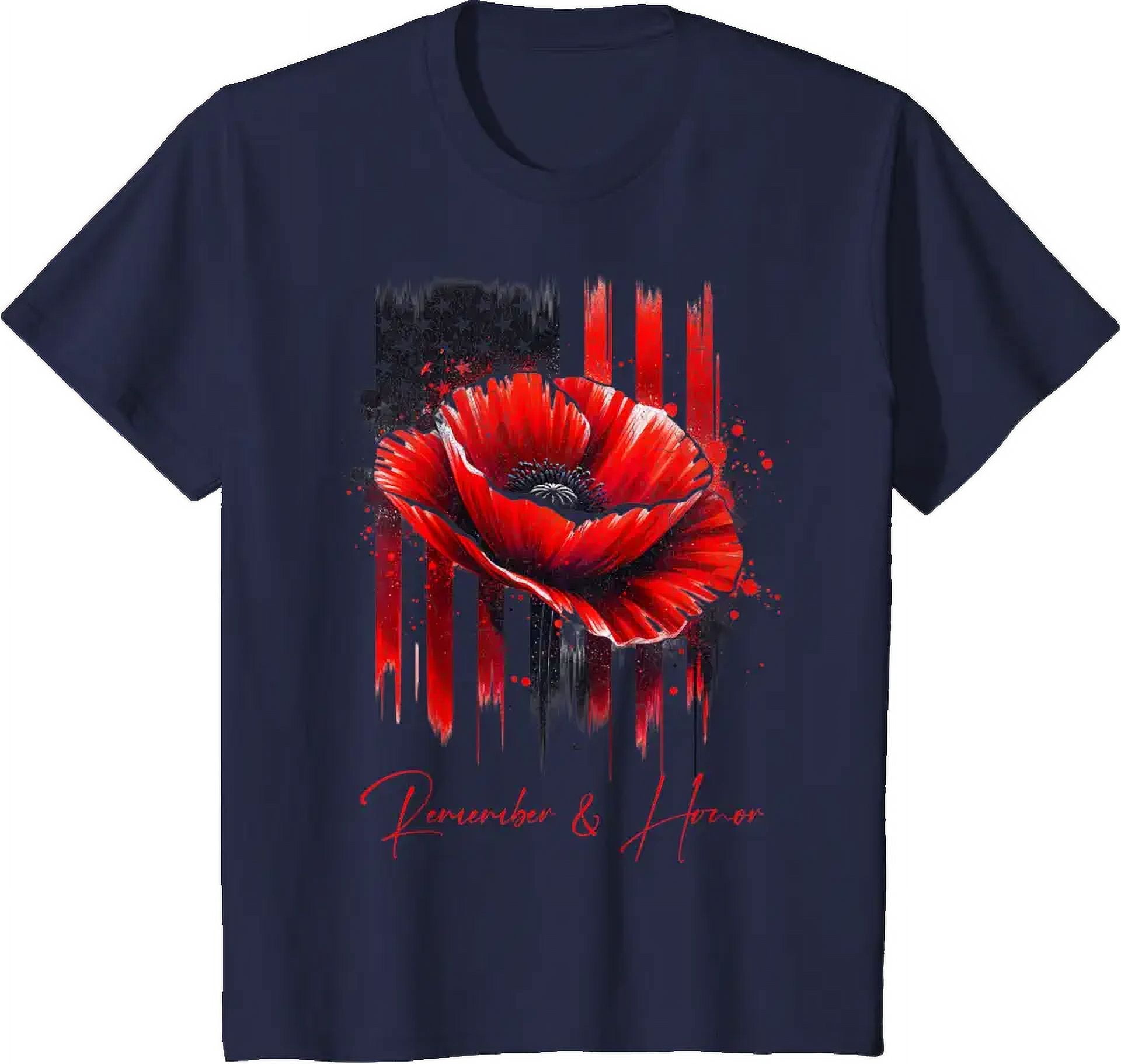 Veterans Day 2024 USA Memorial Day Red Poppy Flower Military TShirt