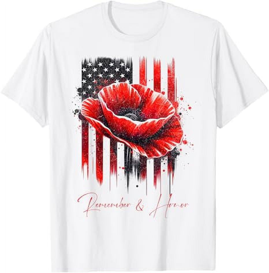 Veterans Day 2024 USA Memorial Day Red Poppy Flower Military TShirt