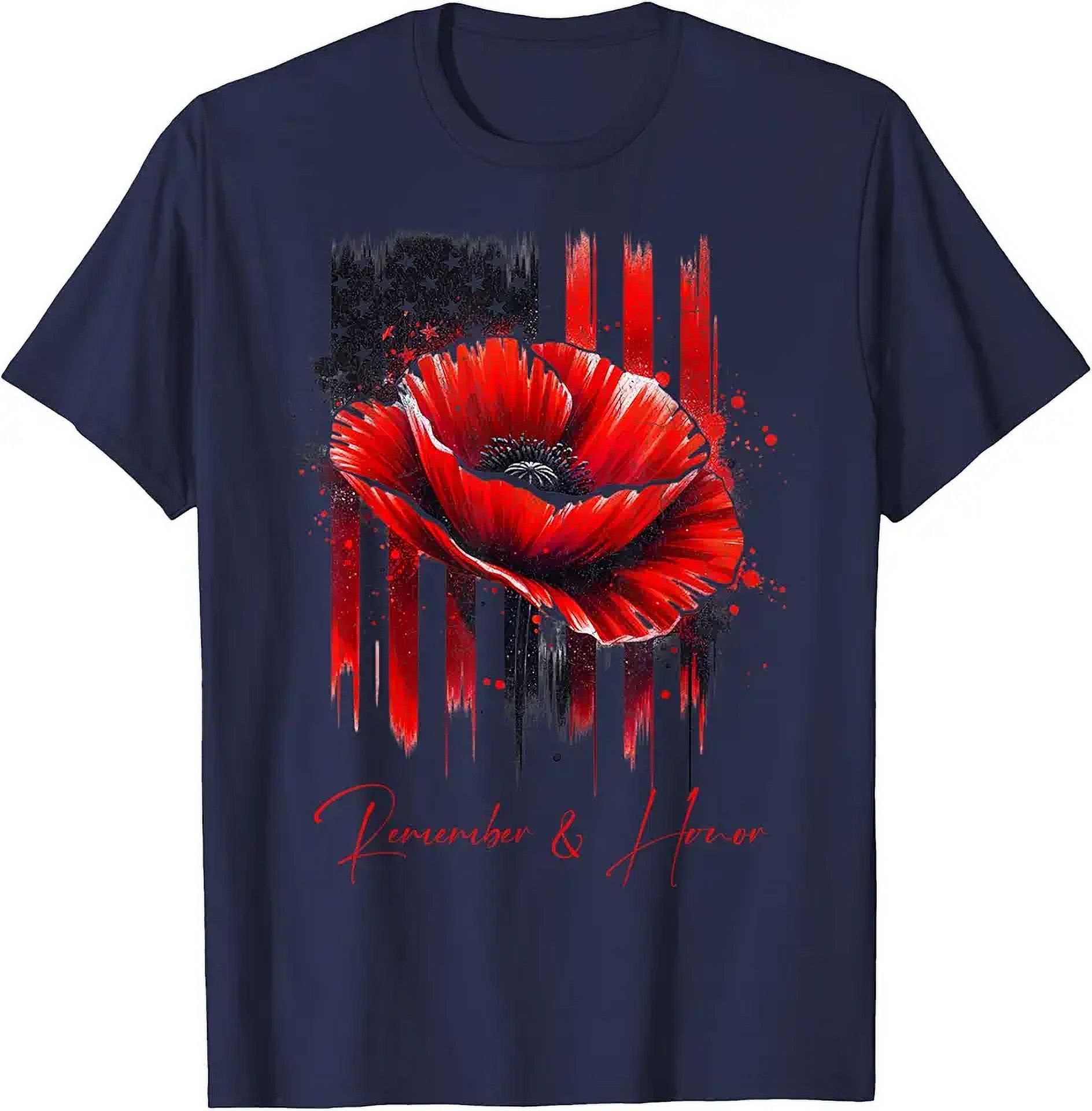 Veterans Day 2024 USA Memorial Day Red Poppy Flower Military TShirt