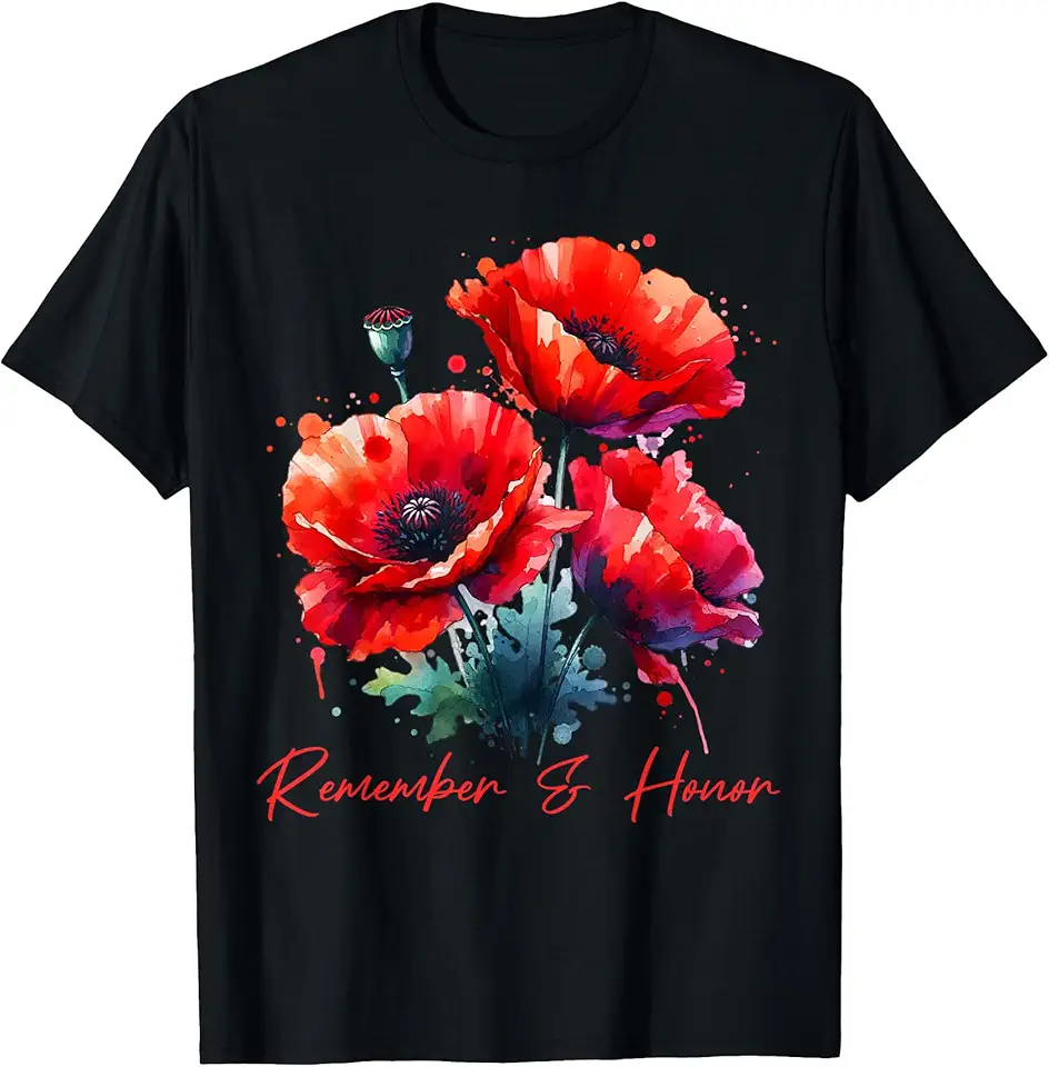 Veterans Day 2024 USA Memorial Day Red Poppy Flower Military TShirt